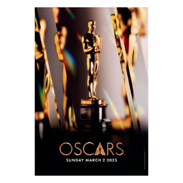 Black and gold poster print of Gold Oscar Statuette for 97th Academy Awards Show Sunday March 2, 2025.